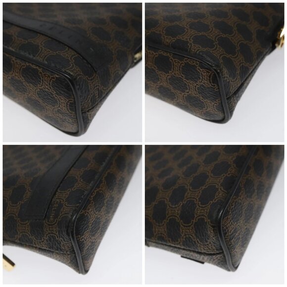 CELINE Macadam Canvas Pouch PVC Leather Black Gold Auth - Picture 16 of 16